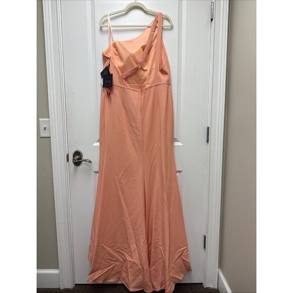 Mac Duggal Size 14 Peach 26266 One-Shoulder Jersey Mermaid Cocktail Gown Dress - Picture 6 of 9